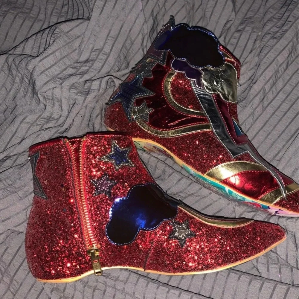 Women's Red Glitter Star & Cloud Ankle Boots With Original Box - Picture 5 of 16